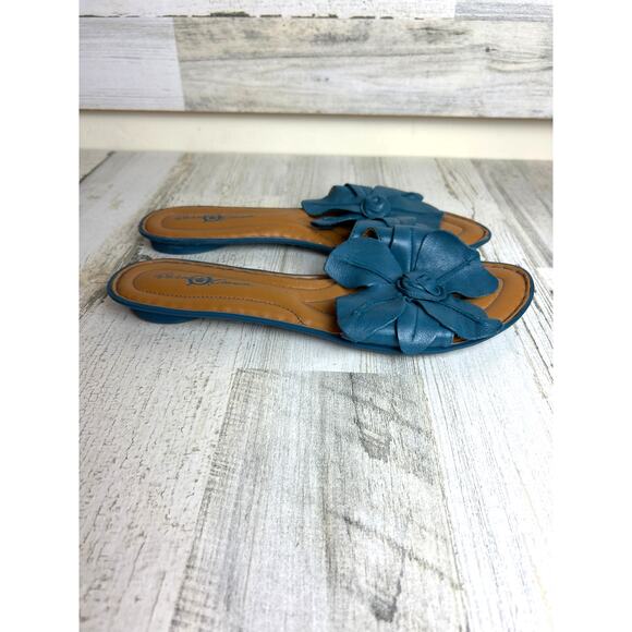 Born Crown Women’s 10 Blue Leather Floral Flat Slip-On Sandal Designer Shoe - Picture 4 of 8